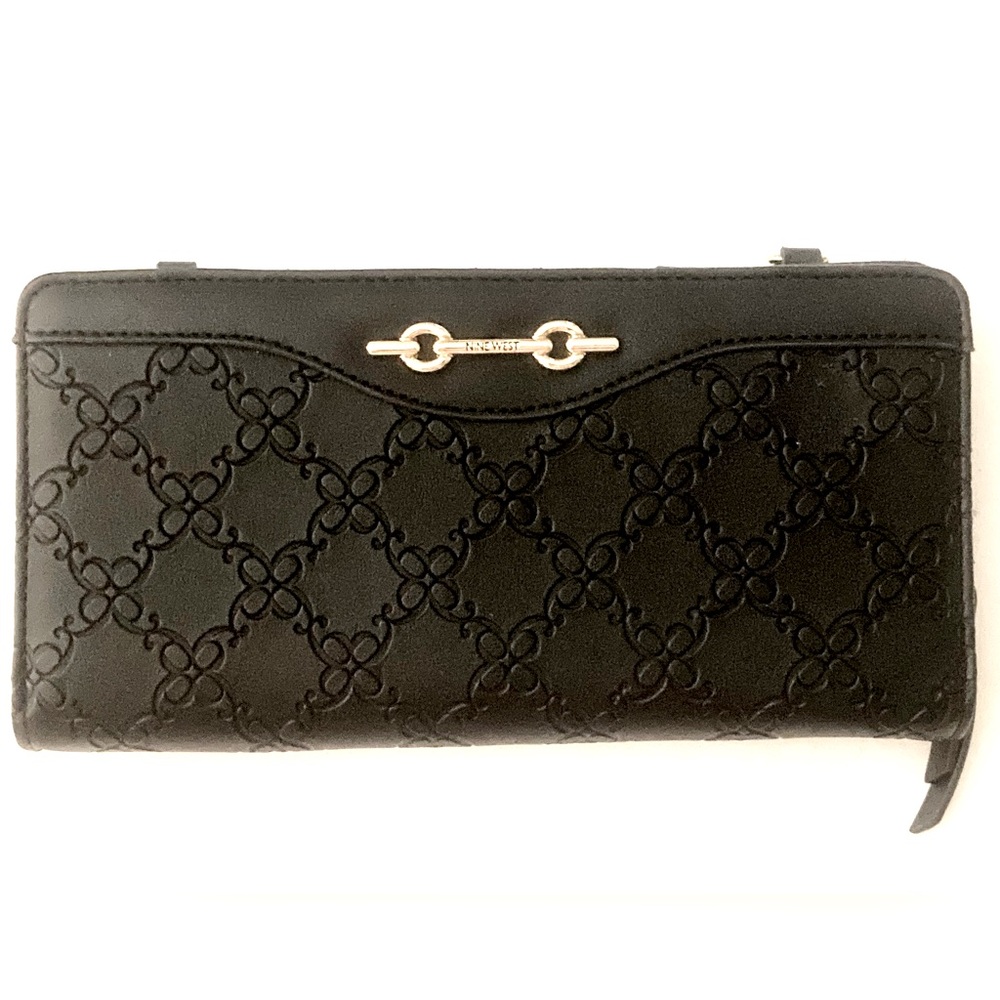 Nine West Large Black Embossed Women's Zip Around Card Wallet